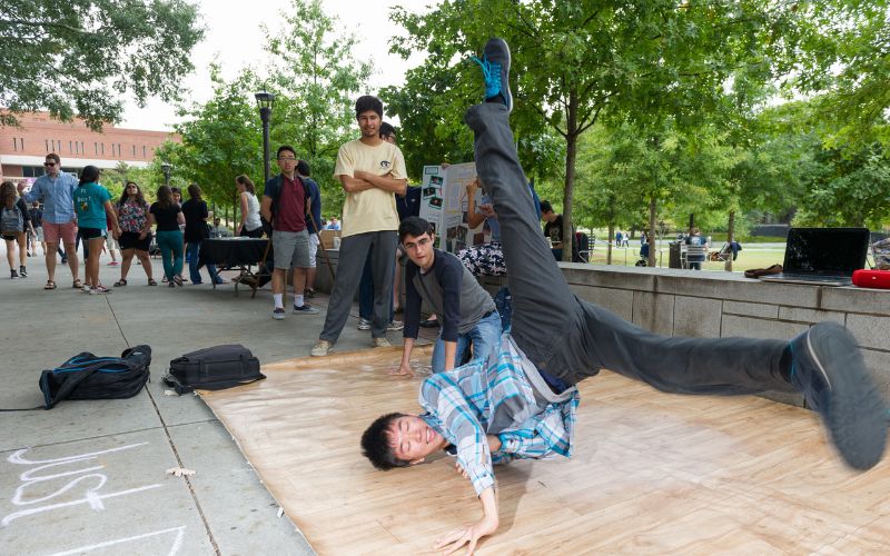 student break dancing group performing on campus